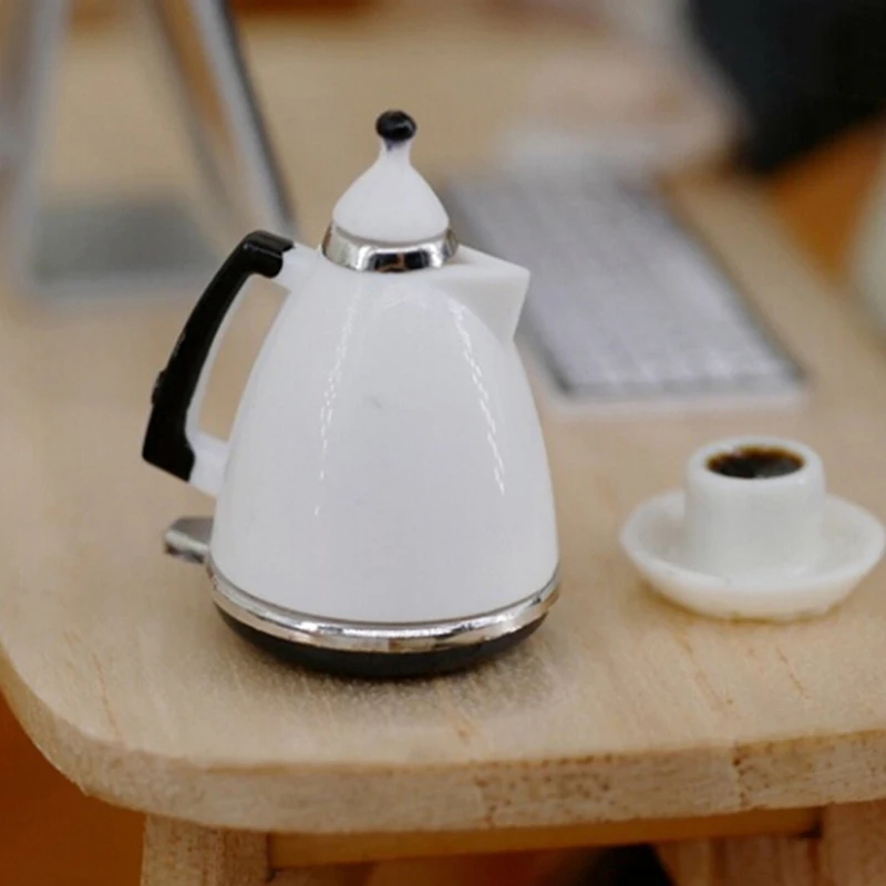 1Pc Dollhouse Miniature White Kettle Pot Doll House Kitchen Mini Kettle Toy Pot Dolls Decorations Accessories