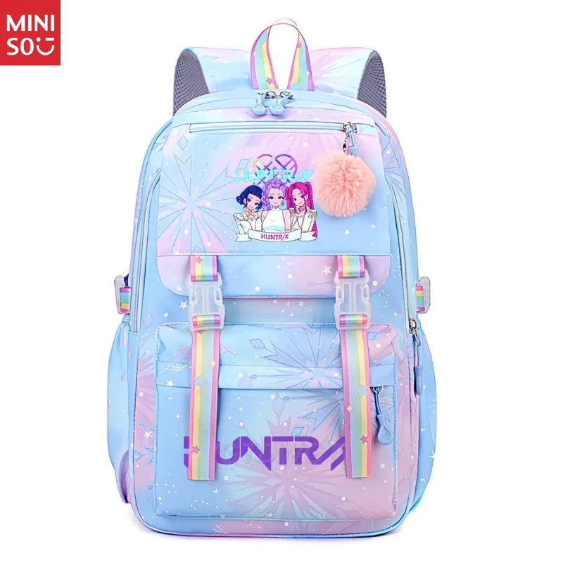 حقيبة ظهر مدرسية كورية من مينيسو للمراهقين، حقيبة طالب ذات سعة كبيرة مع طباعة #6