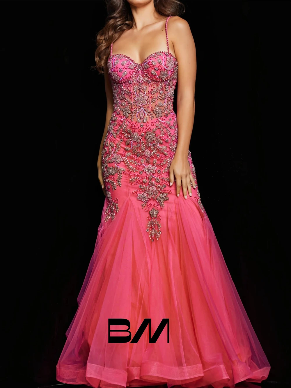 

Luxury Rhinestones Embellished Prom Dress for Women, Spaghetti Straps Fit and Flare Women‘s Long Formal Dress Customized’