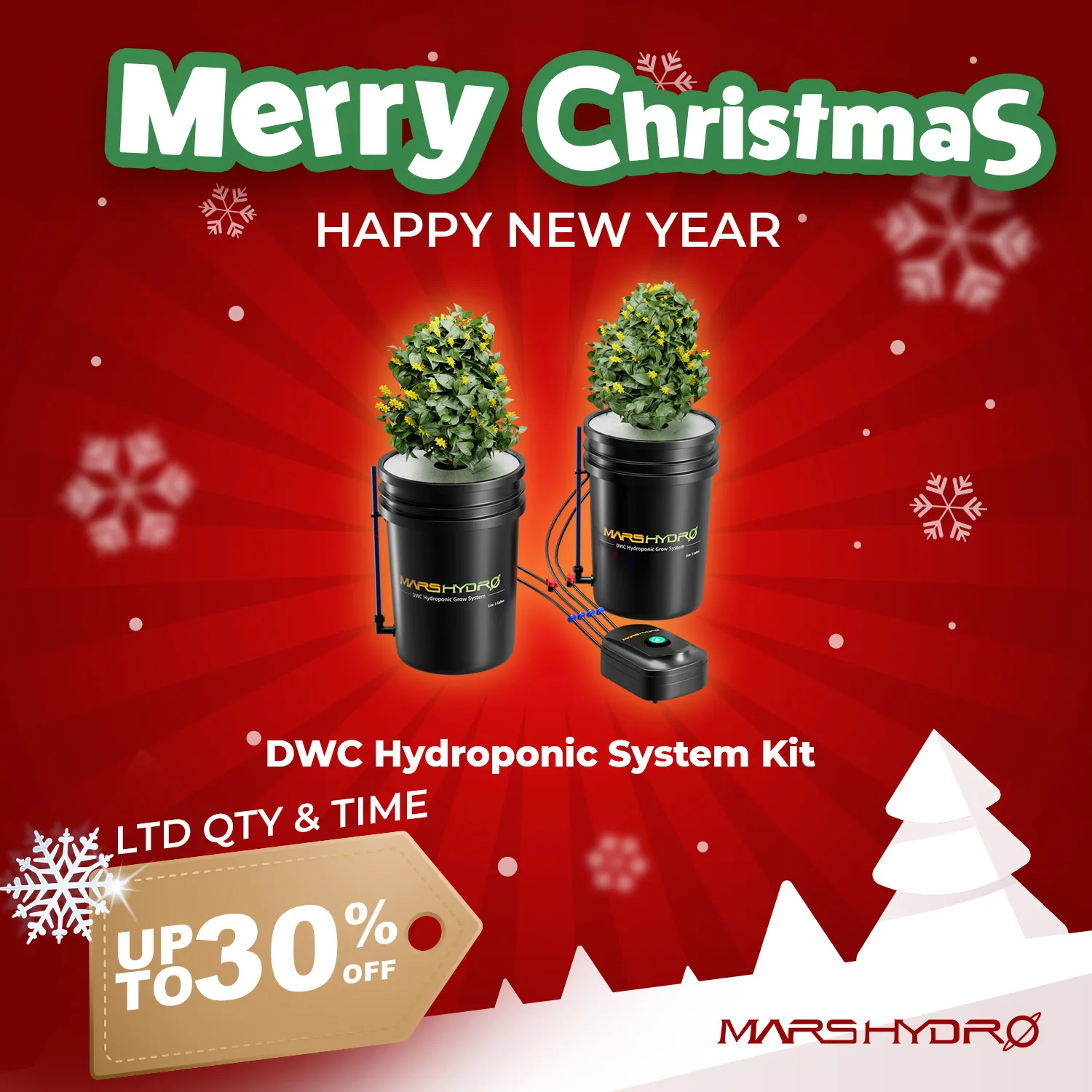 Mars Hydro 5-Gallon DWC Hydroponic System Kits with 2 Buckets and PH & TDS Meter