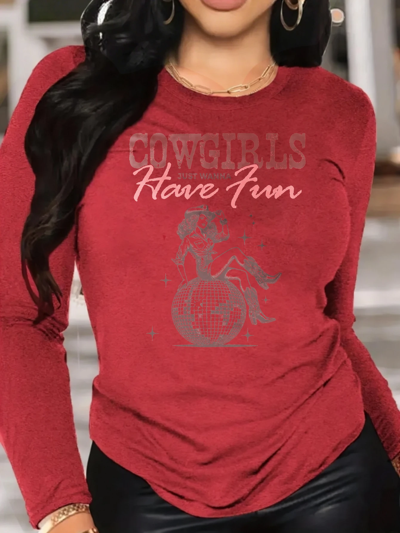 Camiseta de manga comprida pronta para outono Western Girl Camisa de algodão de Halloween para estilo quente e confortável