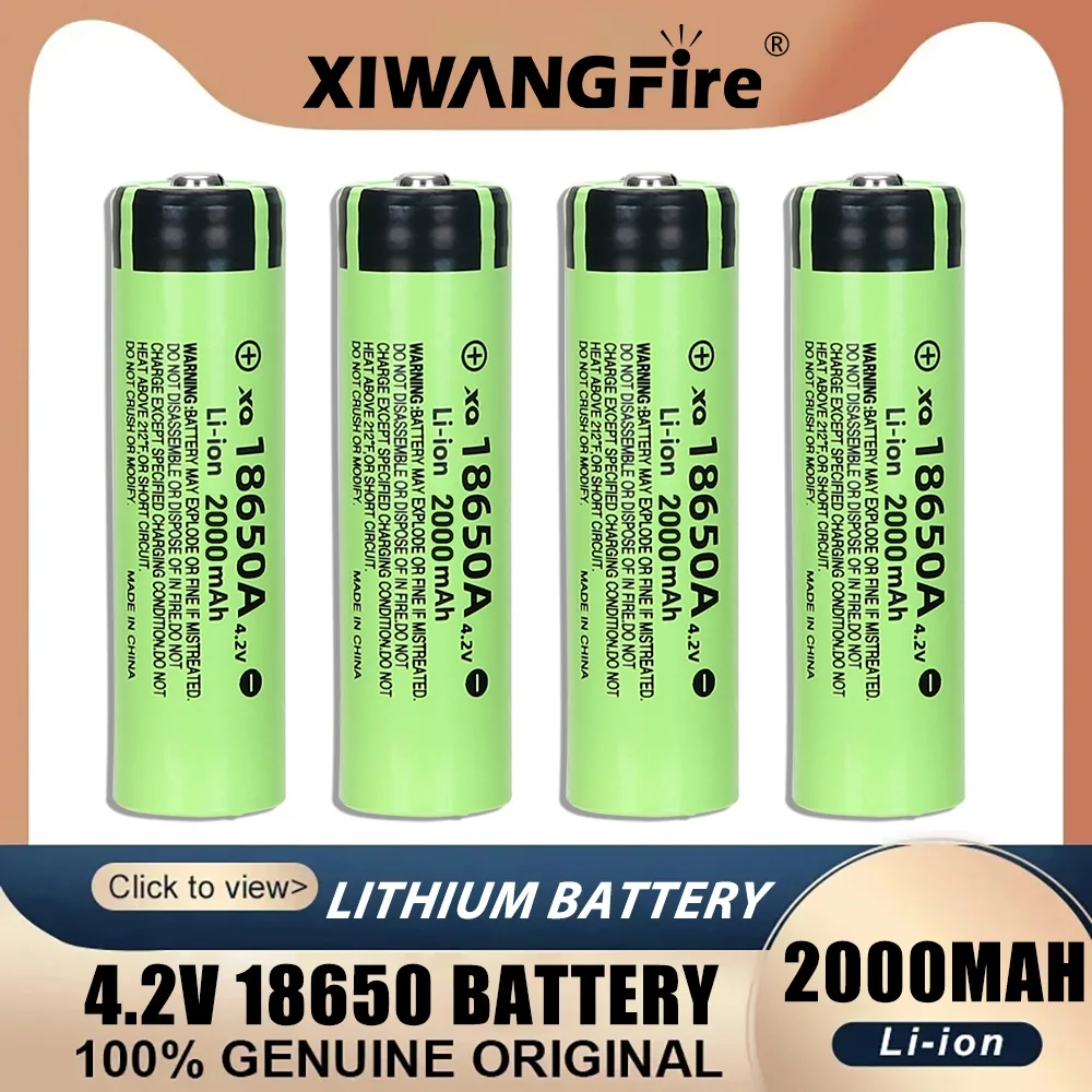 XIWANGFIRE 100% New Original 4.2V 18650 Rechargeable Battery 2000mAh 18650 Lithium Rechargeable Battery for Flashlight Batteries