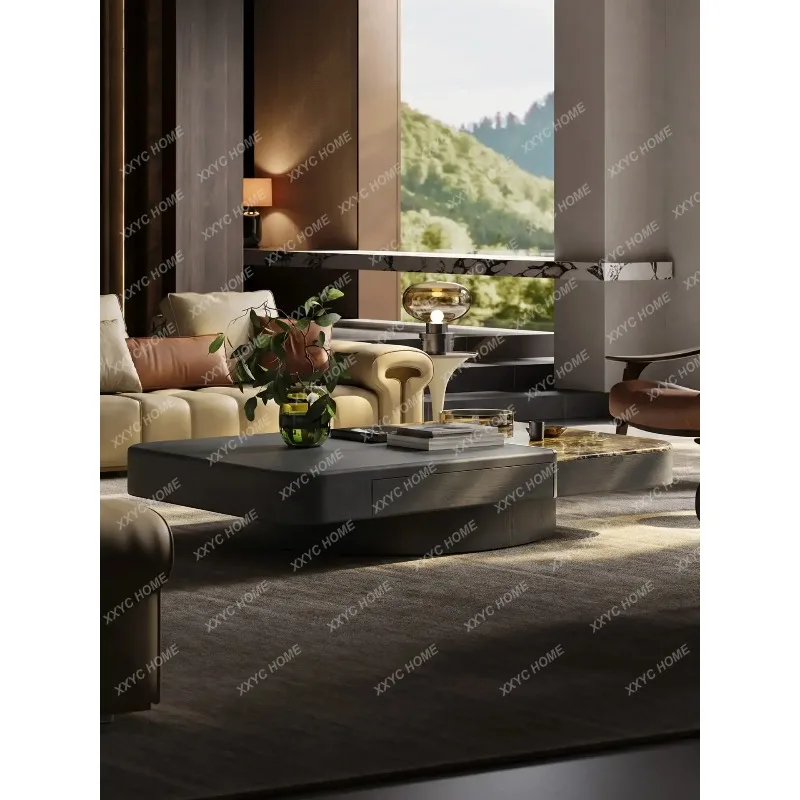 XXNatural Galaxy Stone Coffee Table  Minimalist Luxury Rectangle Double Door Storage Side Table