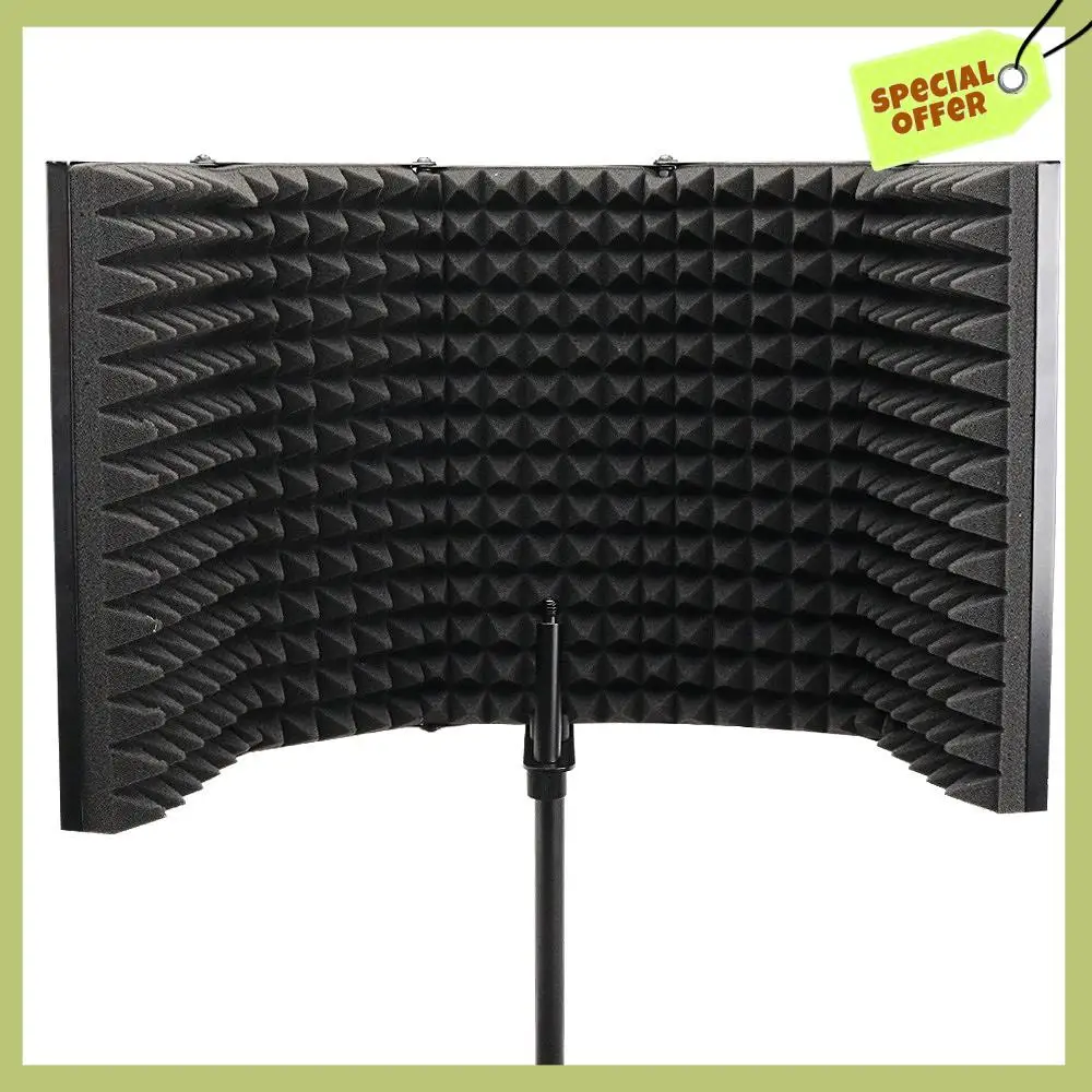 

Advanced 5 Panel Foldable Studio Microphone Isolation Shield Recording Sound Absorber Foam Panel