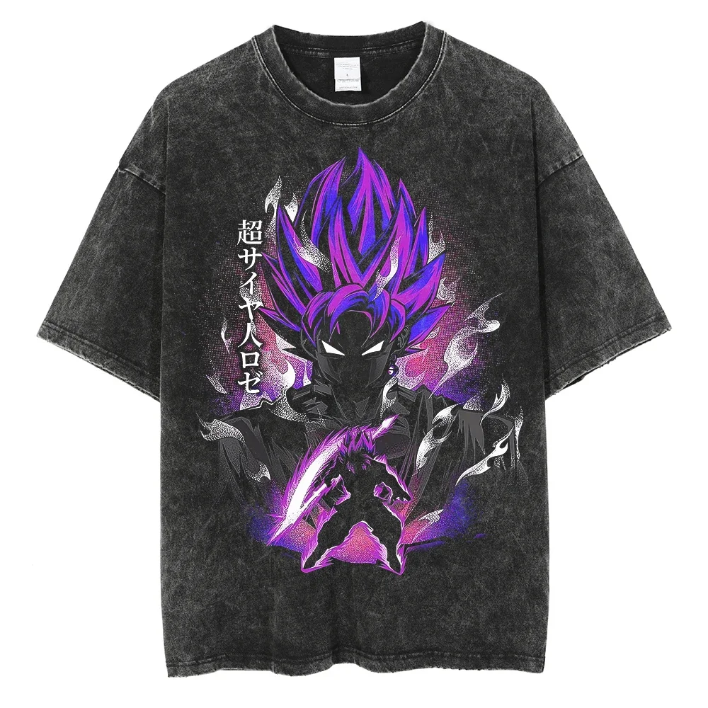 Men Hip Hop Streetwear Black T-Shirt Dragon Ball Anime Graphic Vintage T Shirt Summer Harajuku Cotton Tshirt Short Sleeve Tops