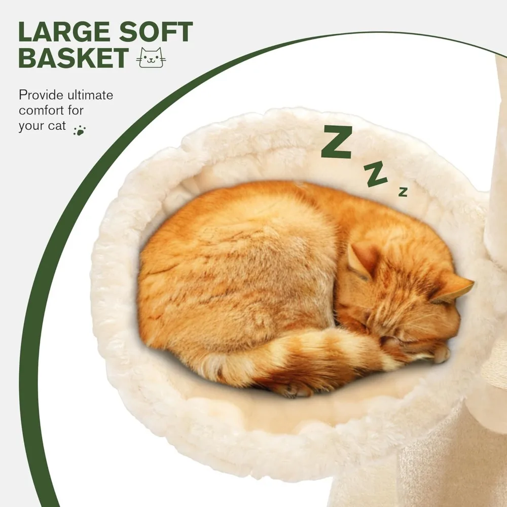 MUTICOR 66 นิ้วหลายระดับขนาดใหญ่ Cat Tree Tower สําหรับในร่มแมวขนาดใหญ่/Cozy Plush Perches/คอนโด/Sisal Scratching โพสต์/เปลญวน