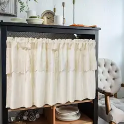 Beige Translucent Jacquard Short Curtain Embroidered Lace Bow Half Curtain for girls' room Bedroom Dining Room Cafe Decor
