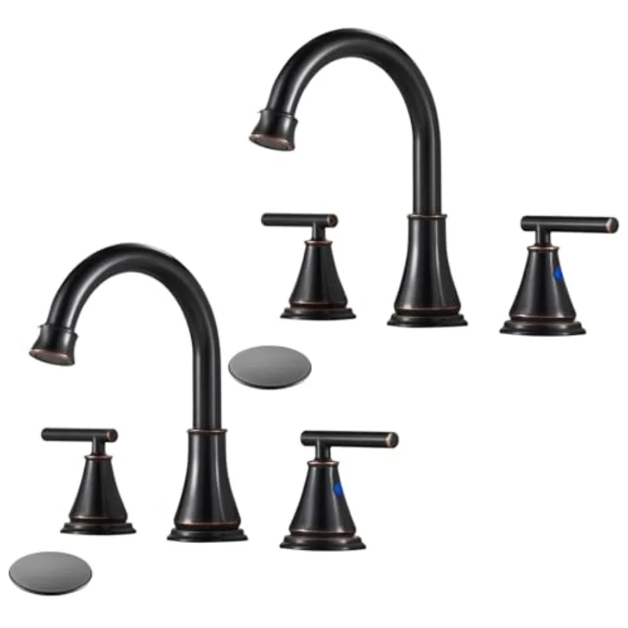 

Bathroom Sink Faucet 3 Hole 2-Pack Oil Rubbed Bronze Vanity Faucet for 6-16 Inch Widespread Lavatory Sink with Pop-Up Drain 2 H
