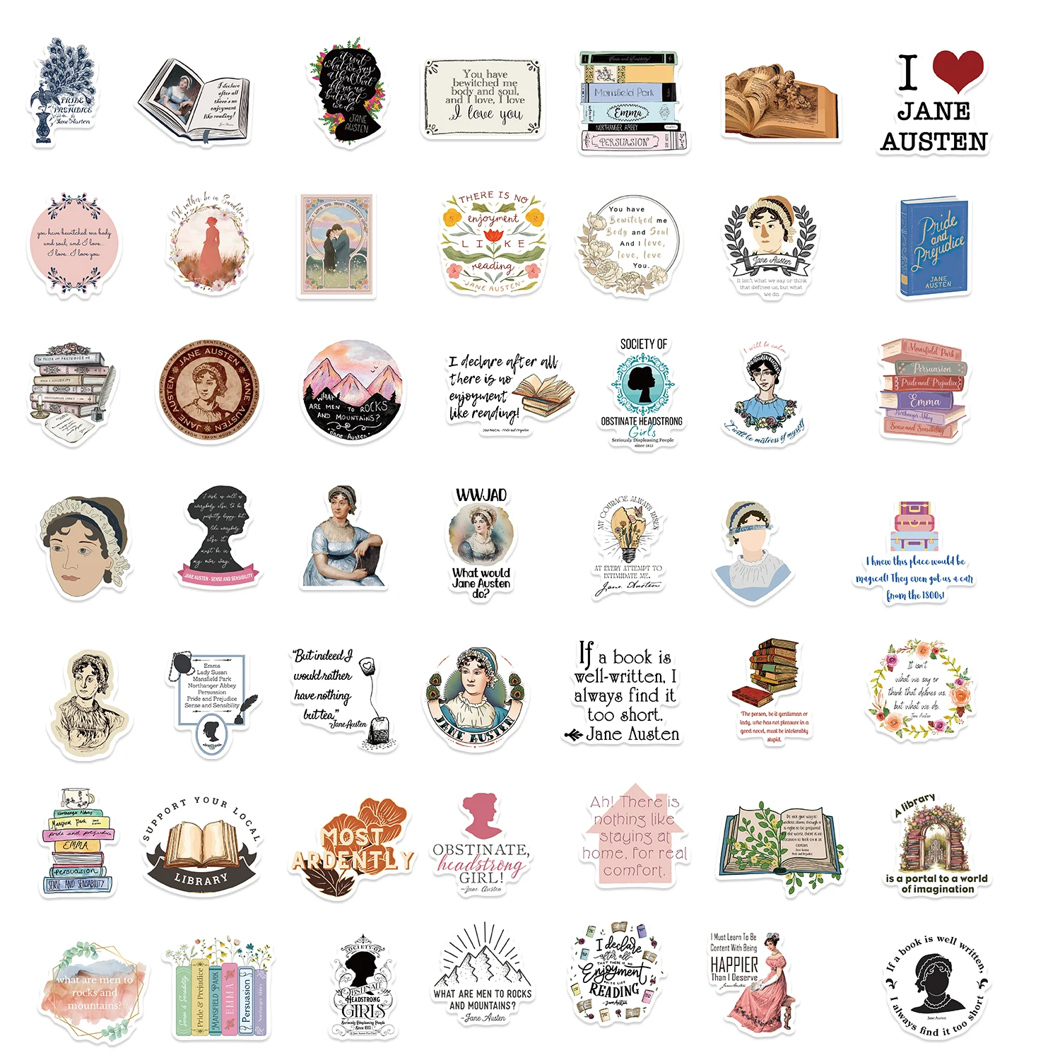 50PCS Jane Austen Scrapbook Stickers DIY Diary Laptop Luggage Skateboard Graffiti Decal Fun Stylish Classic Toys