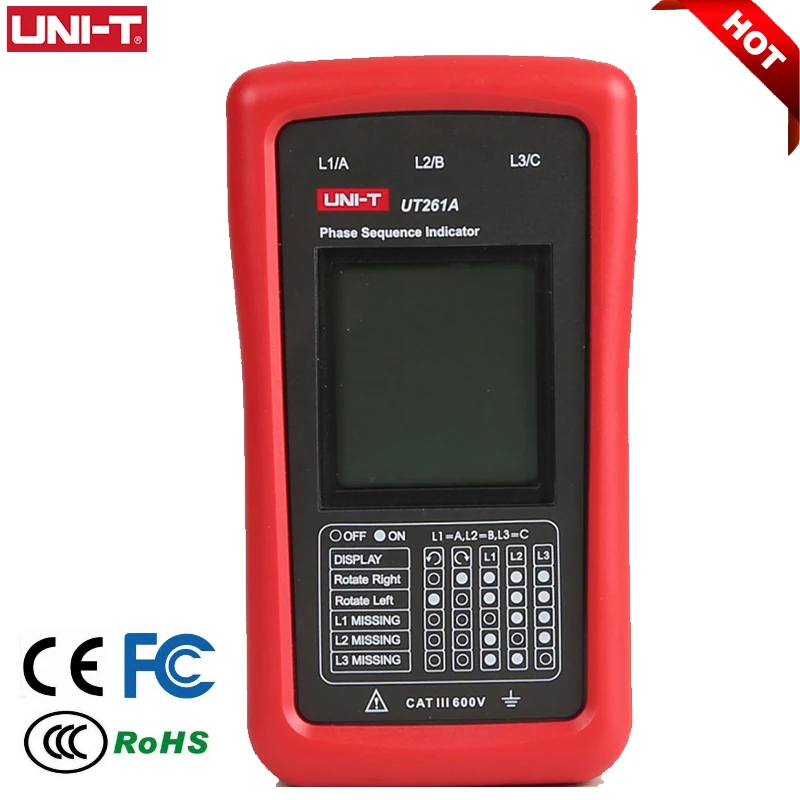 UNI-T UT261A UT261B 3 المرحلة تسلسل متر المرحلة المفقودة موتور دوران مؤشر التيار المتناوب الجهد تردد المرحلة تسلسل الكاشف