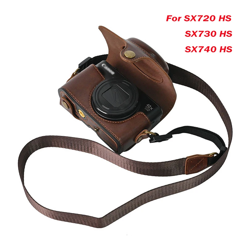 Portable PU Leather case Camera Bag Cover for Canon SX740 SX740HS SX720HS SX720 SX730HS SX730 pouch With Shoulder Strap