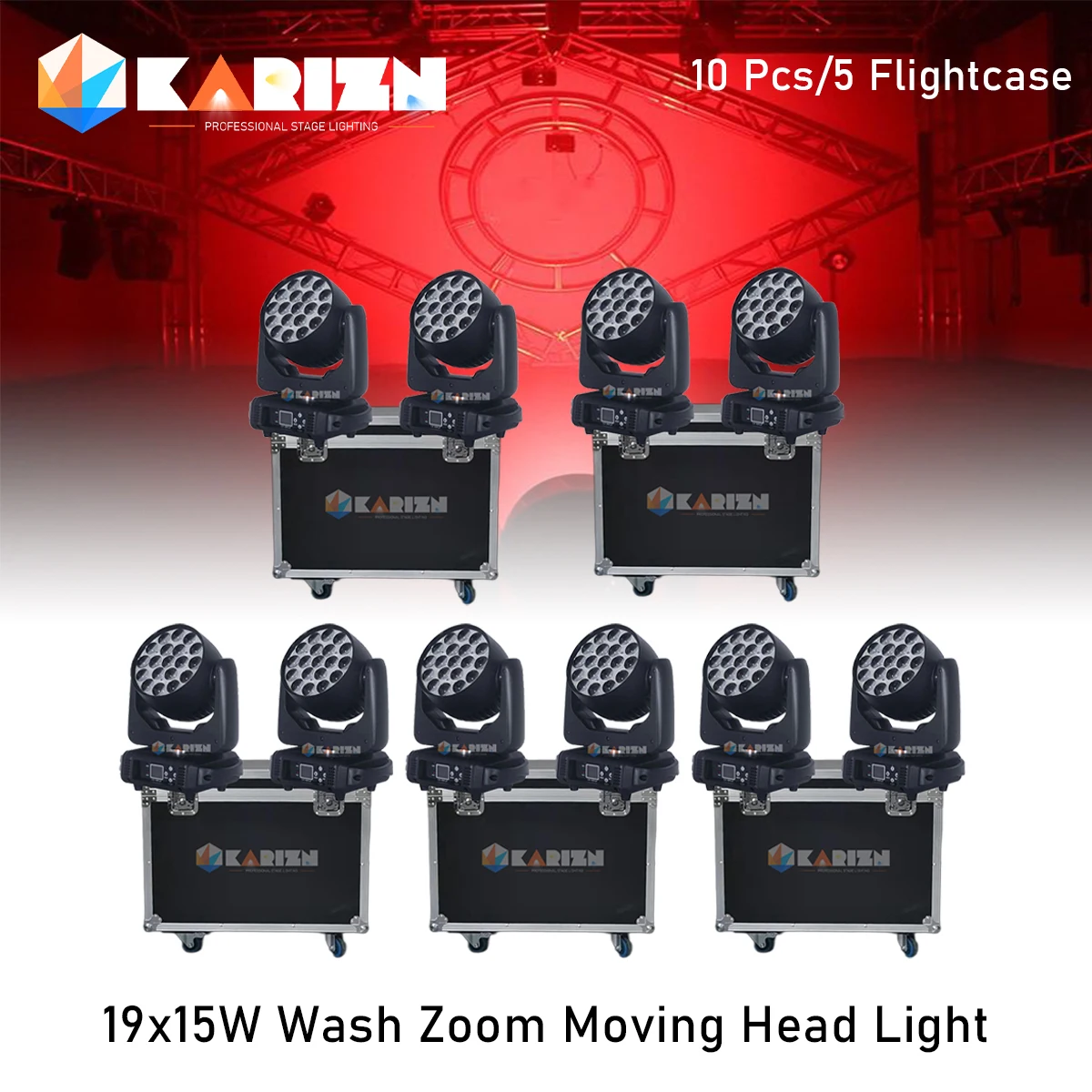 

0 Tax 10Pcs 19x15W LED Wash Zoom Moving Head Light With 5 Flycase RGBW Beam Lighting DMX Professional Stage Disco Party Bar KTV