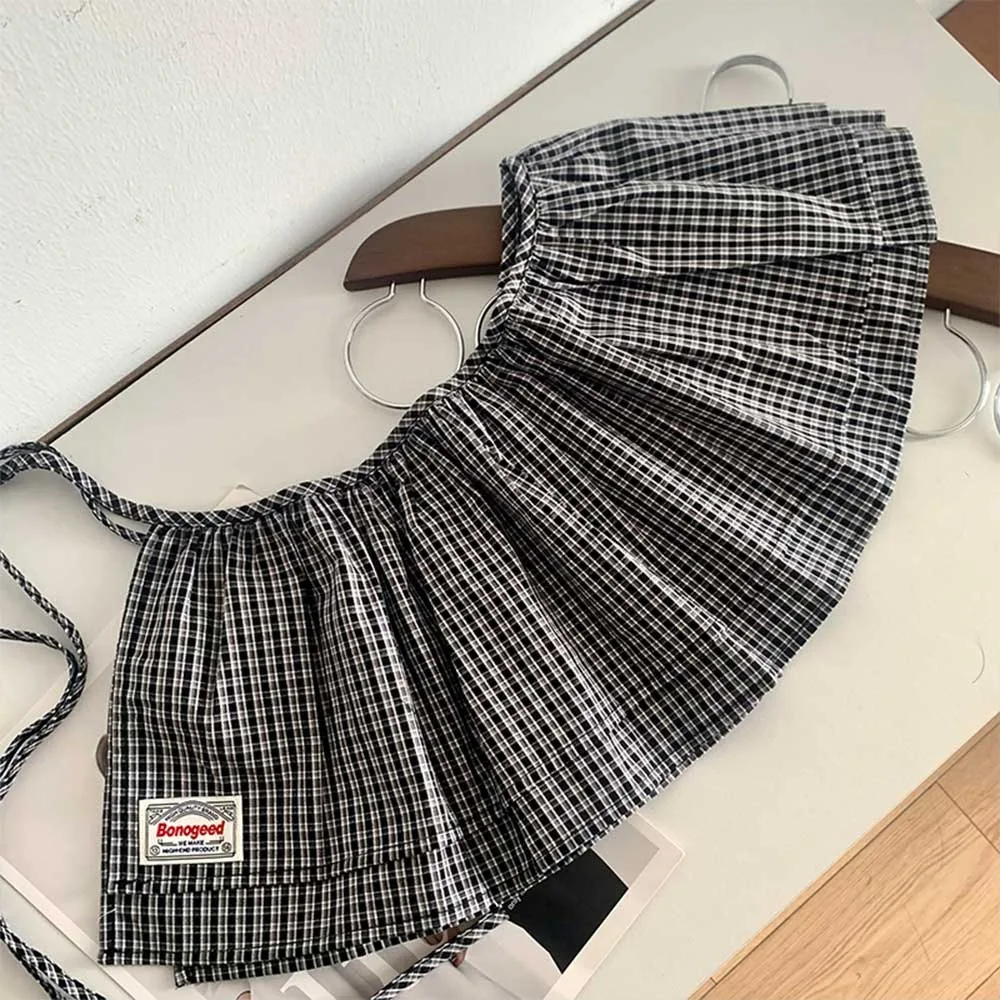 

New Plaid Mini Skirt Harajuku Y2K Streetwear Decorative Half Body Skirt High Waist Vintage Ruched Skirts Jeans Decoration