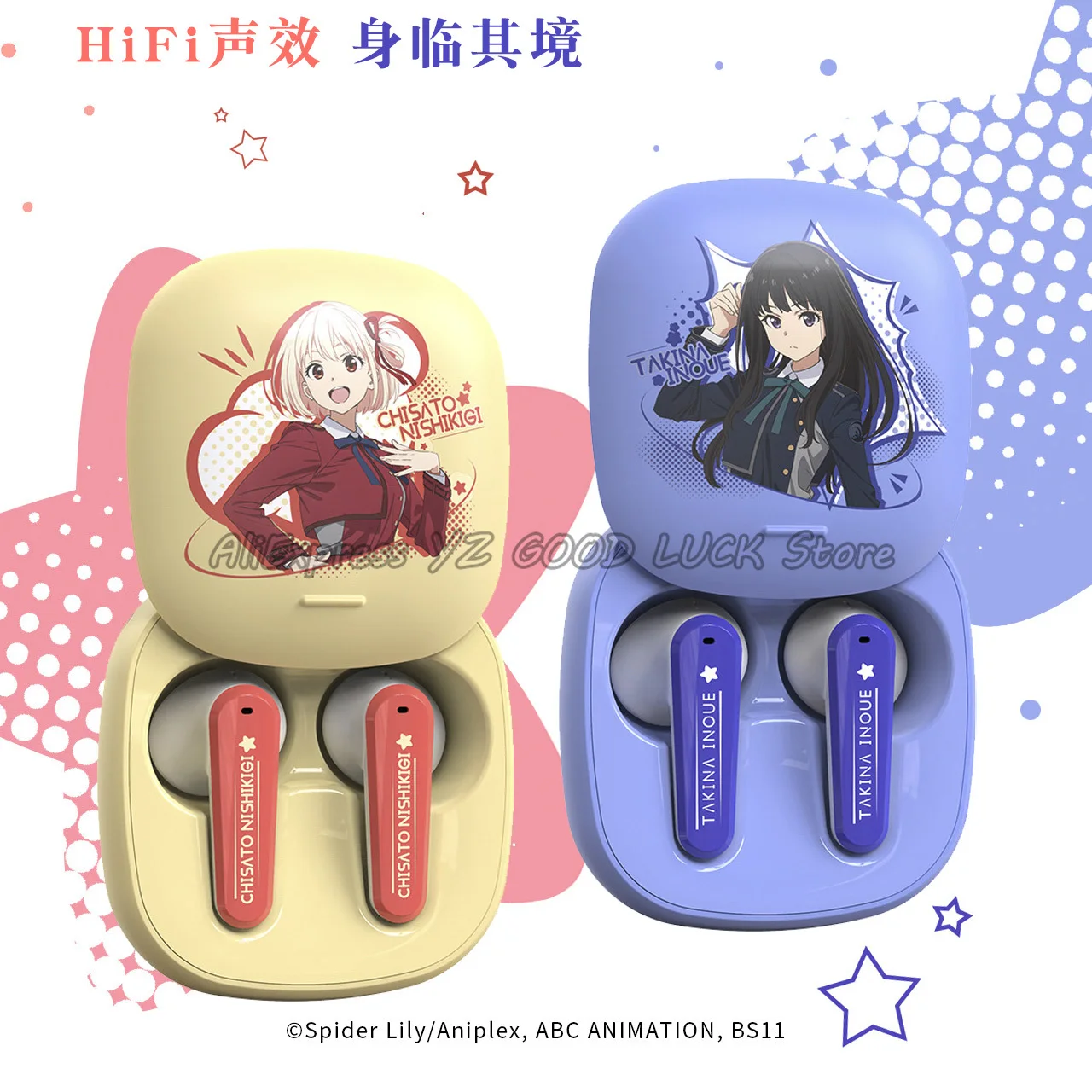 

Anime Lycoris Recoil Noise Reduction Bluetooth Earphones Lycoris Inoue Takina Cosplay Wireless Earbuds 5.3 HD For Android Gifts