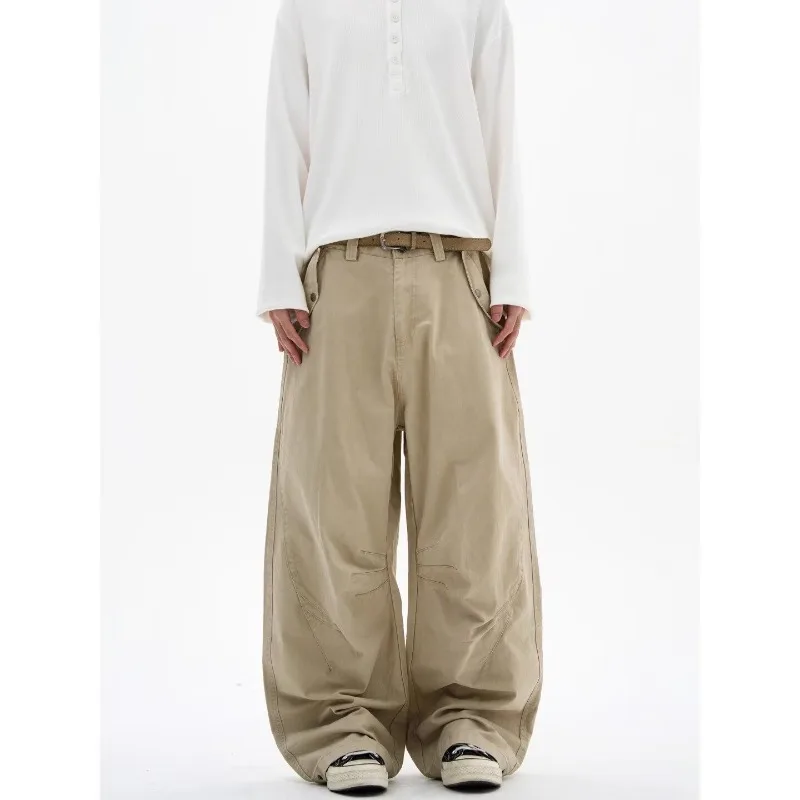 

Korean Fashion Retro Solid Casual Cargo Pants for Men 2026 Autumn New Men's Baggy Wide Leg Pants Japan Harajuku Streetwear Y2k