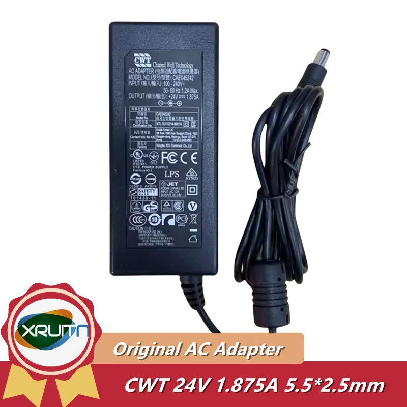 Original CWT CAE045242 24V 1.875A 45W AC Adapter Charger for Kodak Scanner Power Supply 5.5*2.5mm