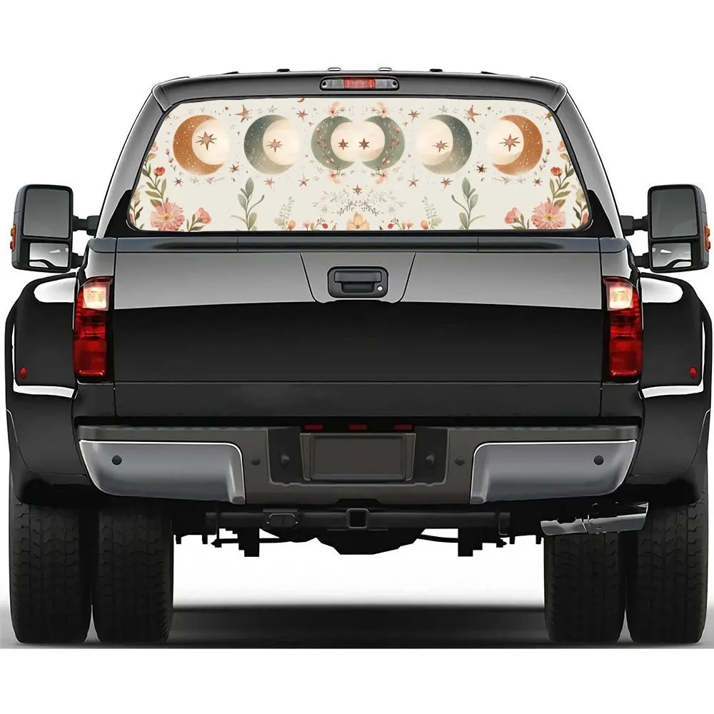 

Flowers Shining with Moon Glows Car Accessories Rear Windshield Sticker, Truck Window See Through Perforated Window Car Vinyl Wr