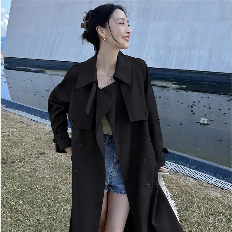 

High End Trench Coat For Women In Spring And Autumn 2024 New Hepburn Style Mid Length Coat Loose And Slimming