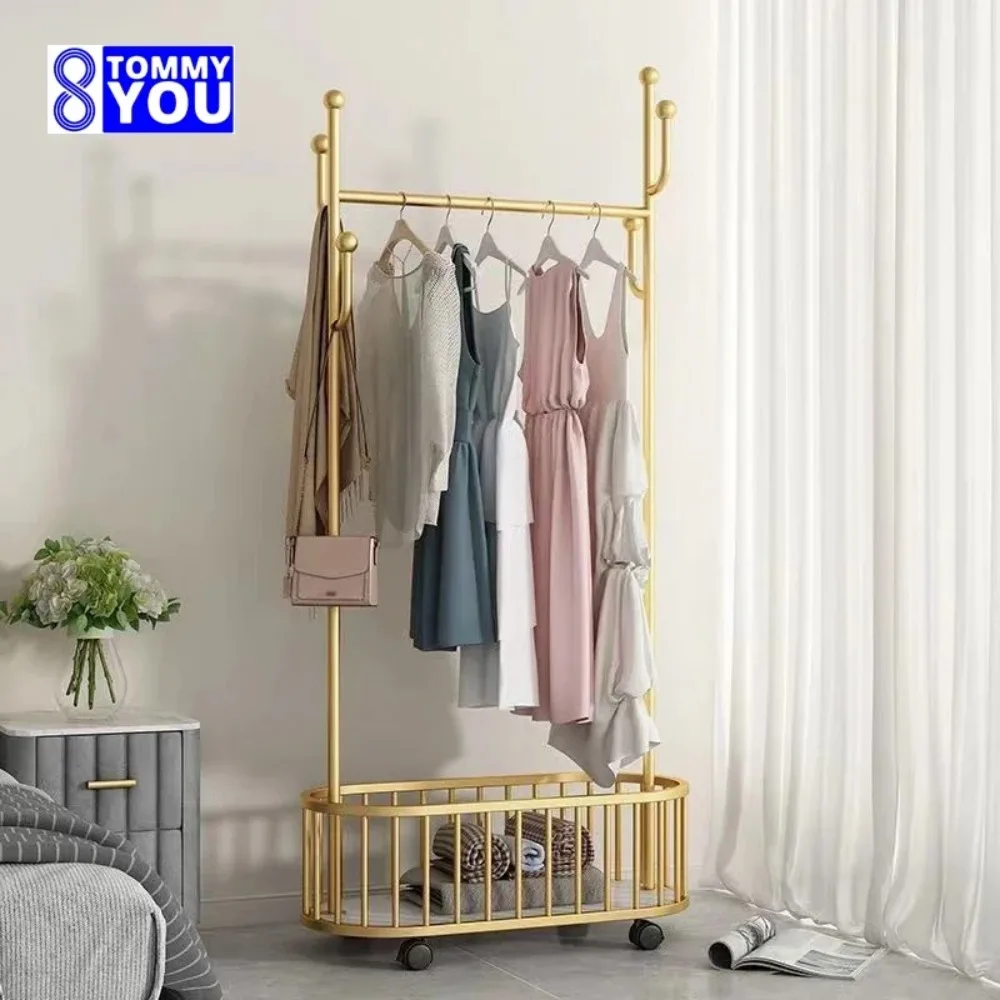 Light Luxury Household Bedroom Coat Racks To Floor Mobile with Wheels Room Clothes Hangers Stand Hat Holder Garment Shoe Racks