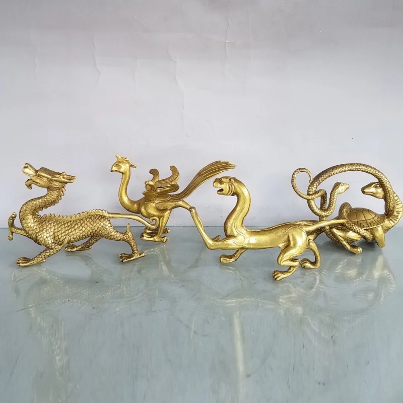 Pure Copper Four Directions Decoration Four Sacred Beasts Blue Dragon White Tiger Xuanwu Zhuque Four God Beasts Purple Bronze De