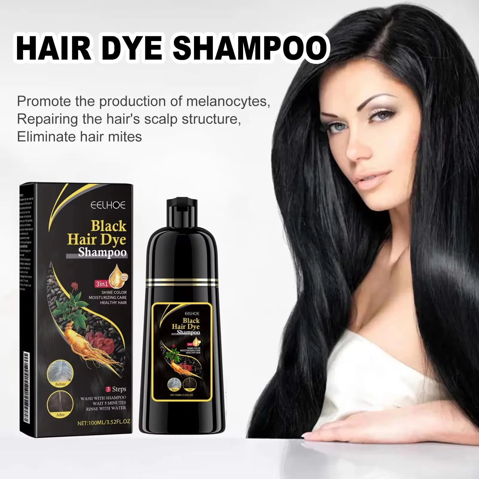 100ml Black Hair Color Dye Hair Shampoo Cream Organic Permanent Covers White Gray Shiny Natural Ginger Essence For Women Men