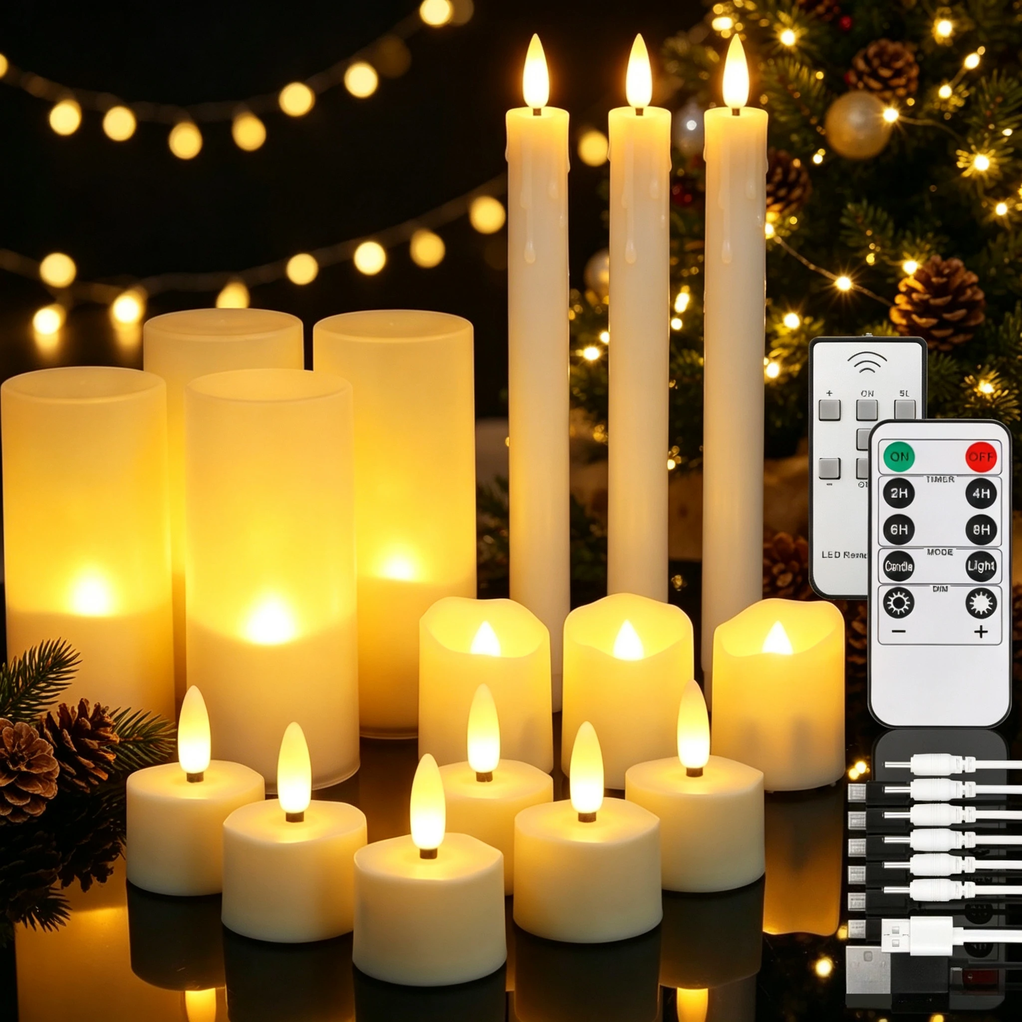 USB Charge Flameless LED Candles with Remote Control Rechargeable Electric Candle for Wedding Christmas Halloween Lighting Decor
