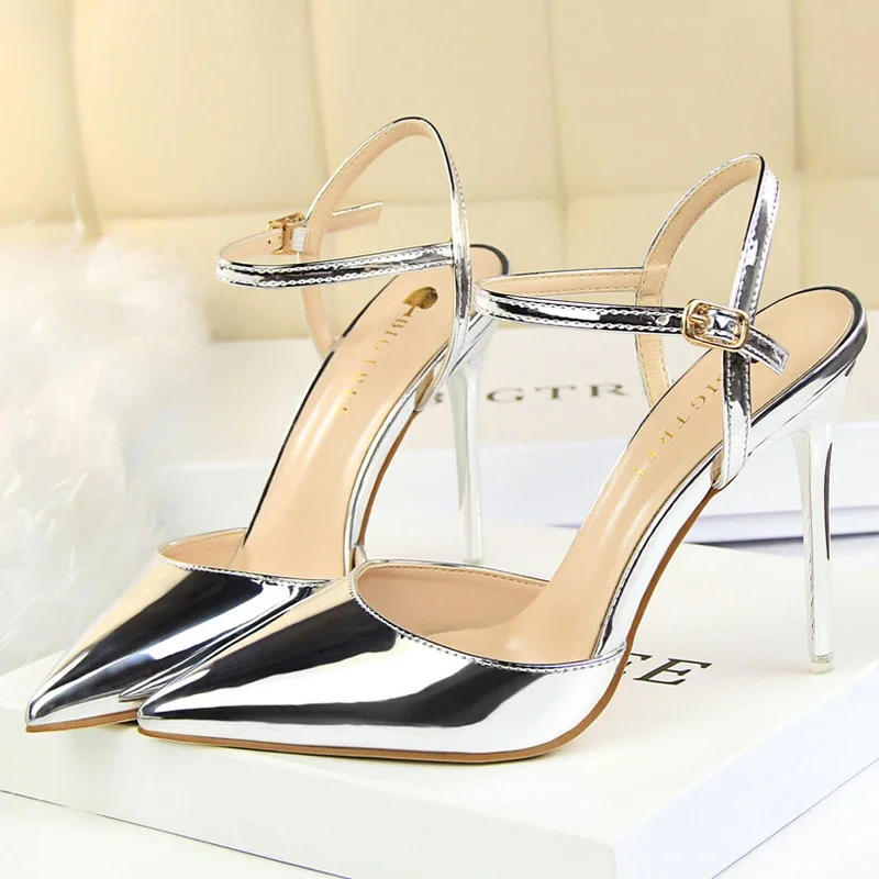 Sexy Buckle Strap High Heels Women Pumps Sandals Wedding Bridal Patent Leather Heels Fetish Stiletto Shoes