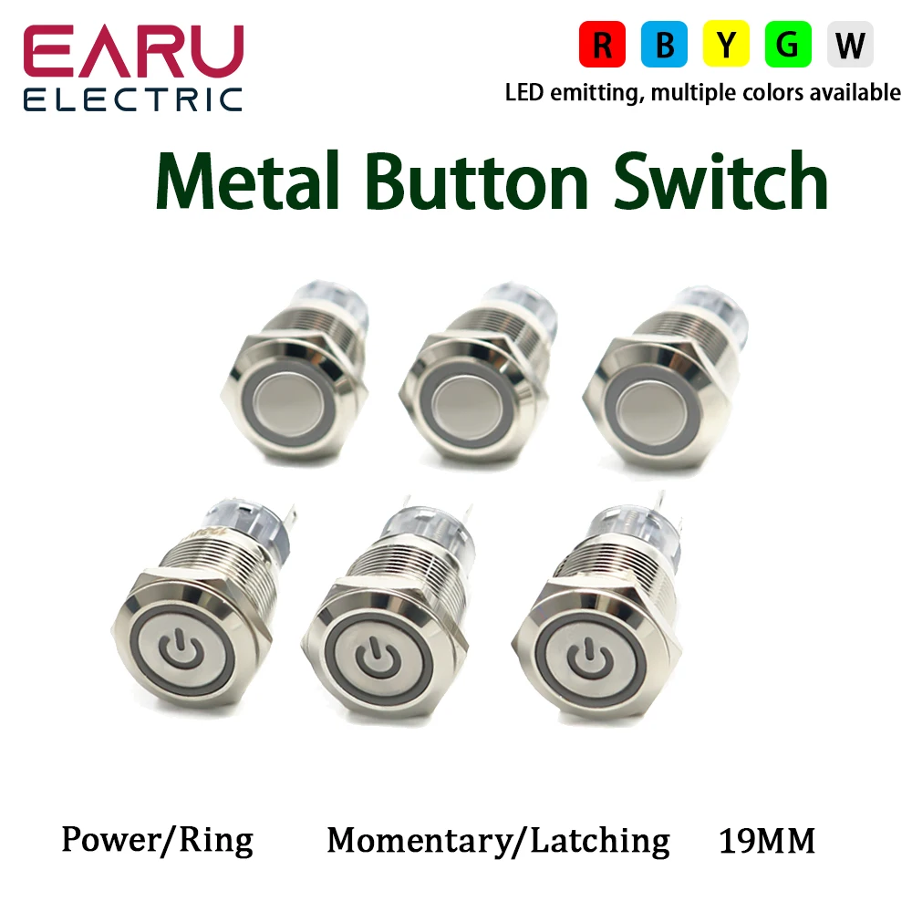 19mm Metal Button Switch With Light  Momentary Latching 5V Waterproof Power Ring Circular Jog Power Supply Start Mini Button Red