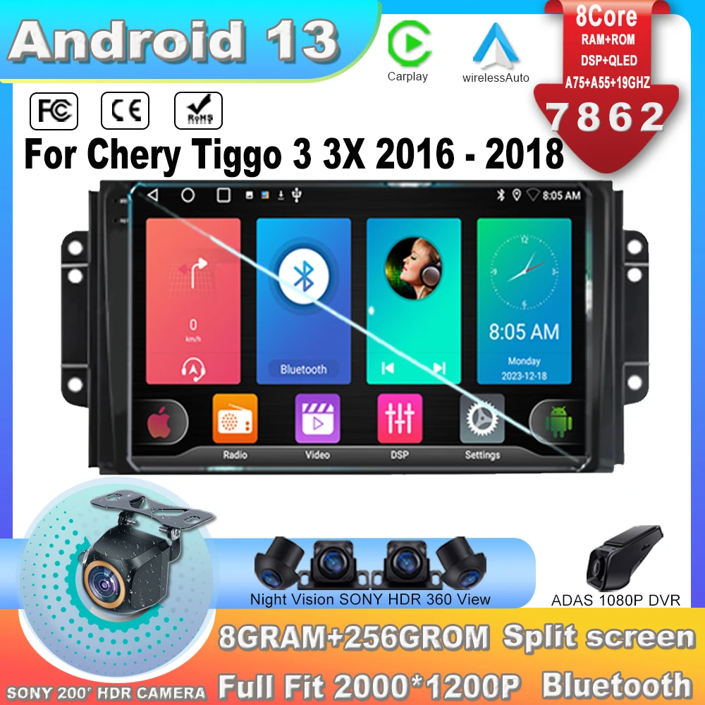 

Car Radio For Chery Tiggo 3 3X 2016 - 2018 Android 13 Multimedia Video Player Navigation GPS 7862CPU Navigation Carplay DSP DVD