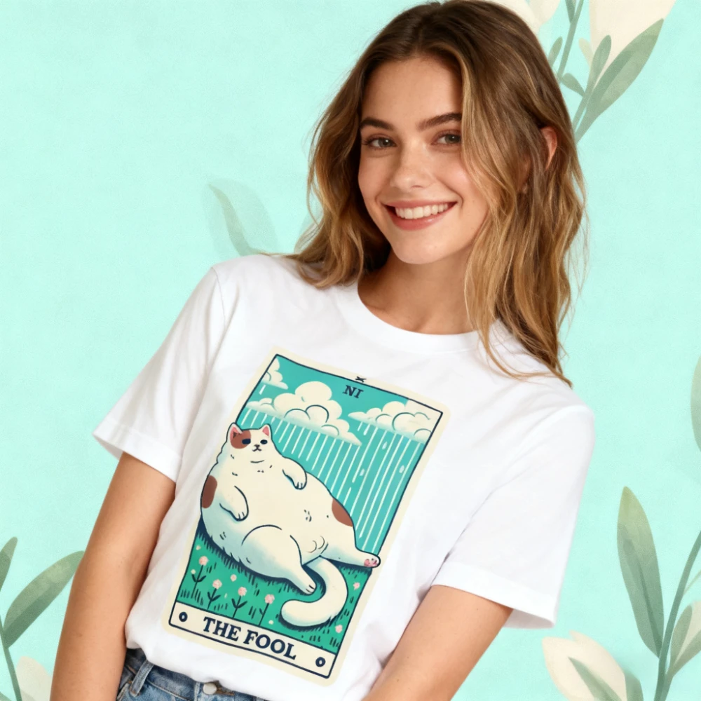 Sad Cat Tarot Shirt The Fool Crying Cat Meme Tee Funny Witchy Tarot TShirt Cat Lover Gift Clothing Women Fashion Casual Tops