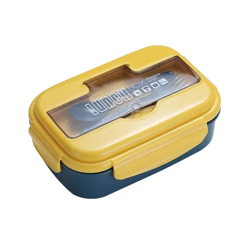 Student Lunch Box with Fork Spoon, Leak-Proof Food Container, Storage Wheat Straw Material, Breakfast Bento Box, Japanese Style