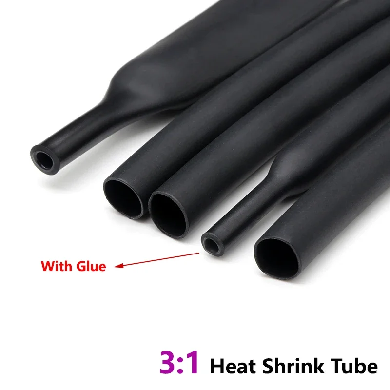 

1~50M 3:1 Black Heat Shrink Tube With Glue 1.6~65mm Cable Protection Case Heat Shrinkable Sleeve Sheath