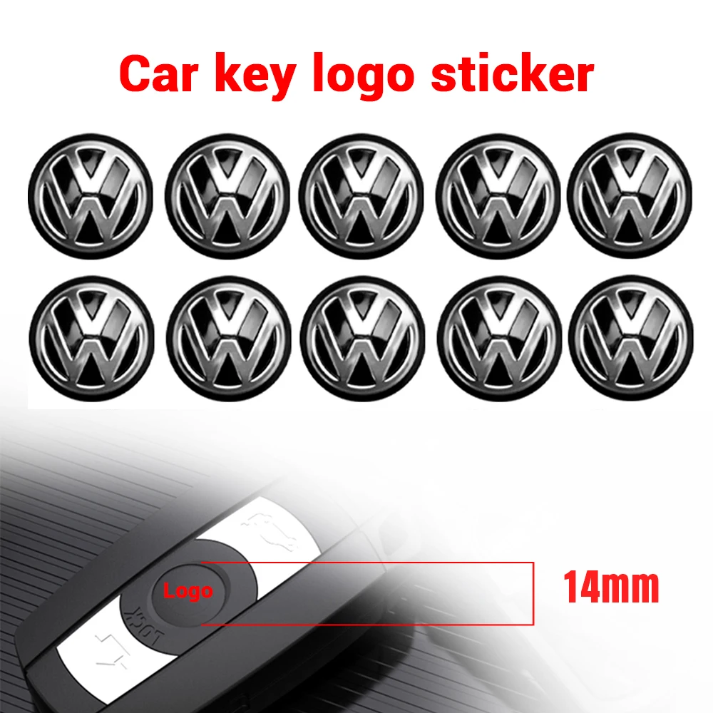 10Pcs 14mm Car Key Emblem Sticker Auto Control Keychain Decal For Volkswagen VW GTI Golf Passat Jetta Touran CADDY T-ROC Tiguan