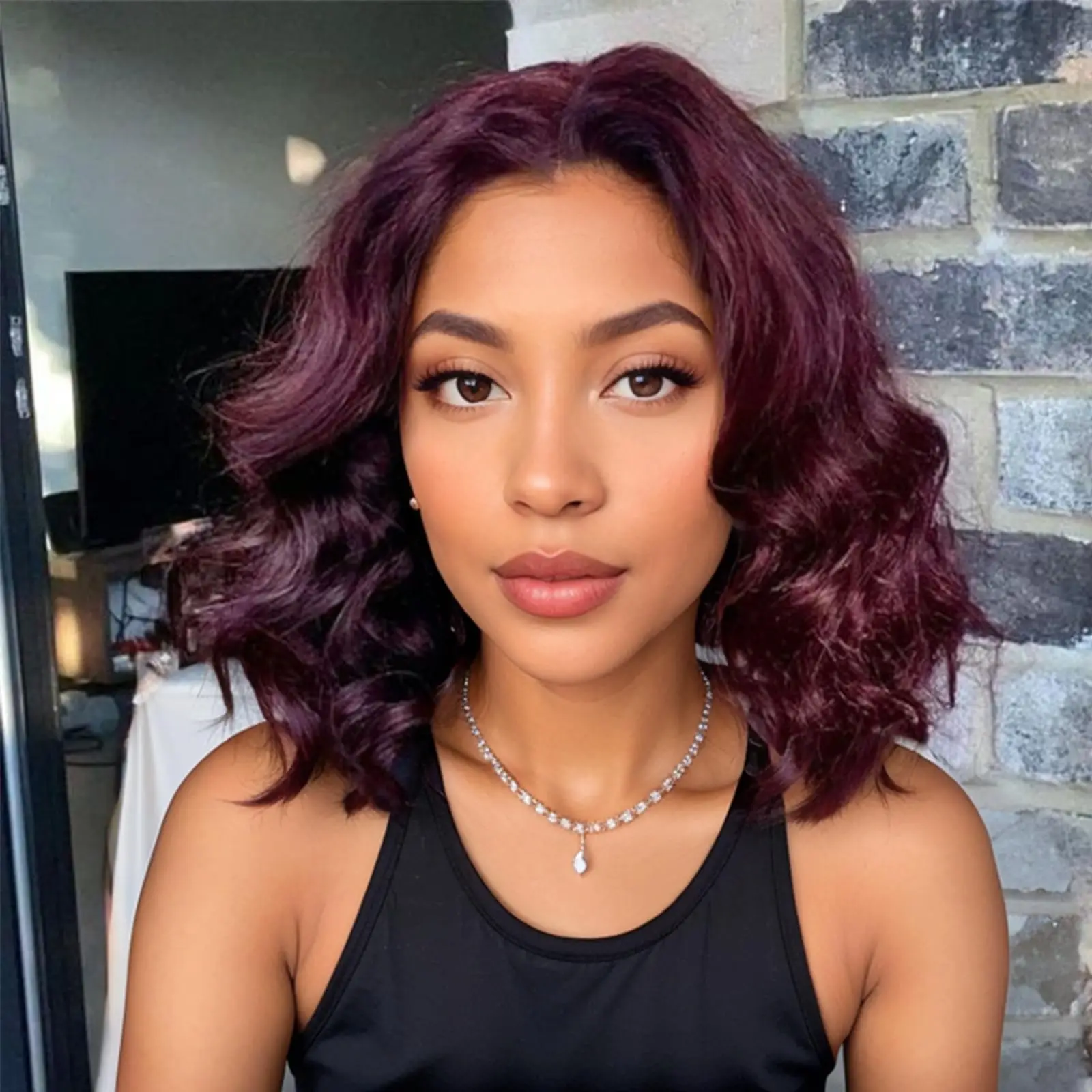 16inch 5x5 Full Lace Frontal Spring Bouncy Curly Human Hair Wigs 180% Density Burgundy 99J Short Loose Wave Bob Wig PrePlucked