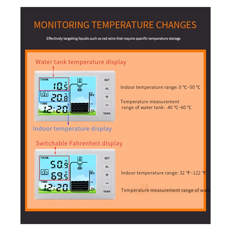 

Ultrasonic Level Sensor Water Tank Liquid Depth Level Meter Sensor Liquid Level Sensor With Temperature Display LED 1 Set