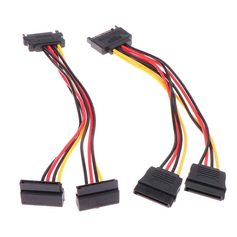 C1Pc 20CM SATA Extension Cord Y Splitter Cable 15 Pin Male to Dual 15 Pin Female for HDD SSD Hard Disk Power Connection