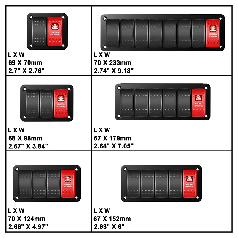 2/3/4/5/6/8 Gang 2P ON/OFF Marine Rocker Switch Panel With 5P ON OFF Red Hazard Warning Rocker Switch For Car Marine Boat Truck