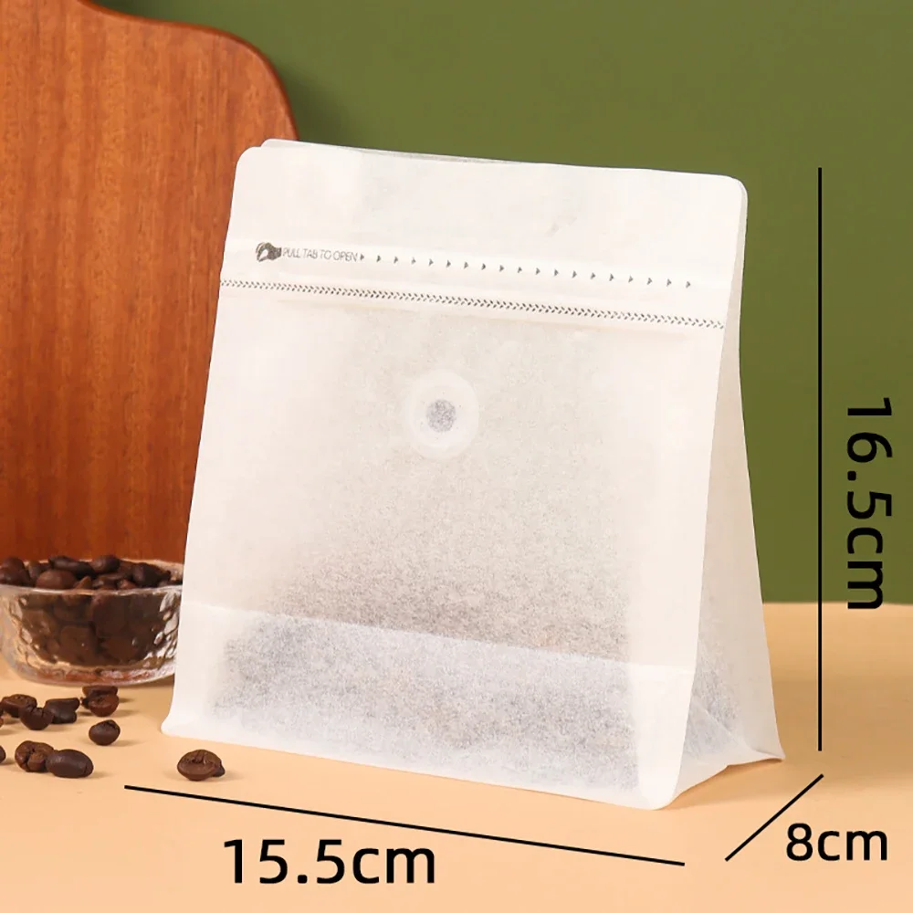 50pcs Resealable White Cotton Paper Biodegradable Coffee Bean Bag With Valve 150g 250g 500g 1kg Powder Food Nuts Packaging  bag