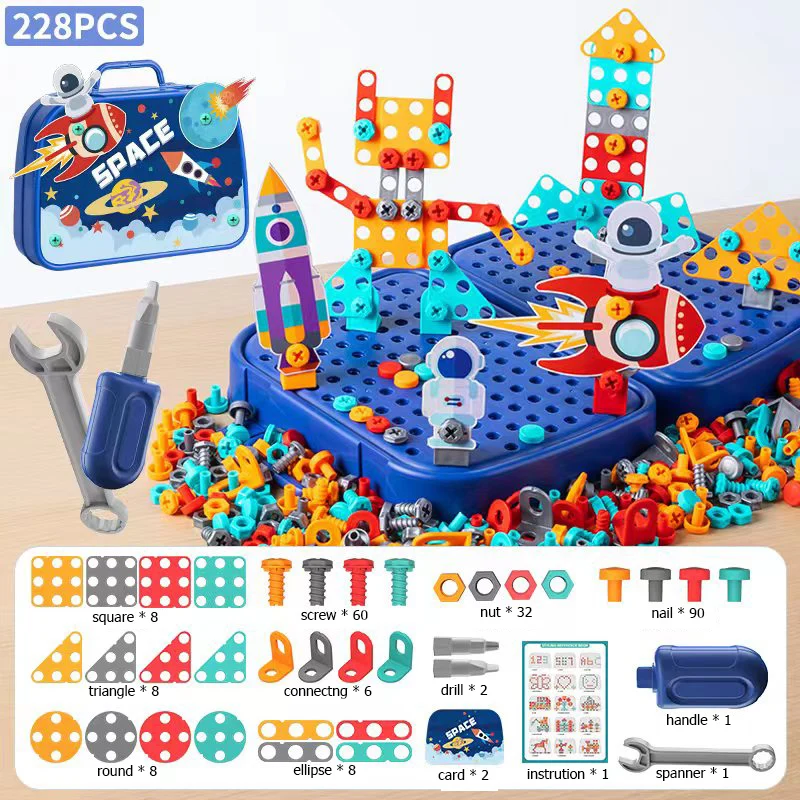 230pcs/228pcs Simulated Children Tool Toys Set 3D DIY Puzzle Toy Electric Drill Parent-child Pretend Play Toys Educational Toys