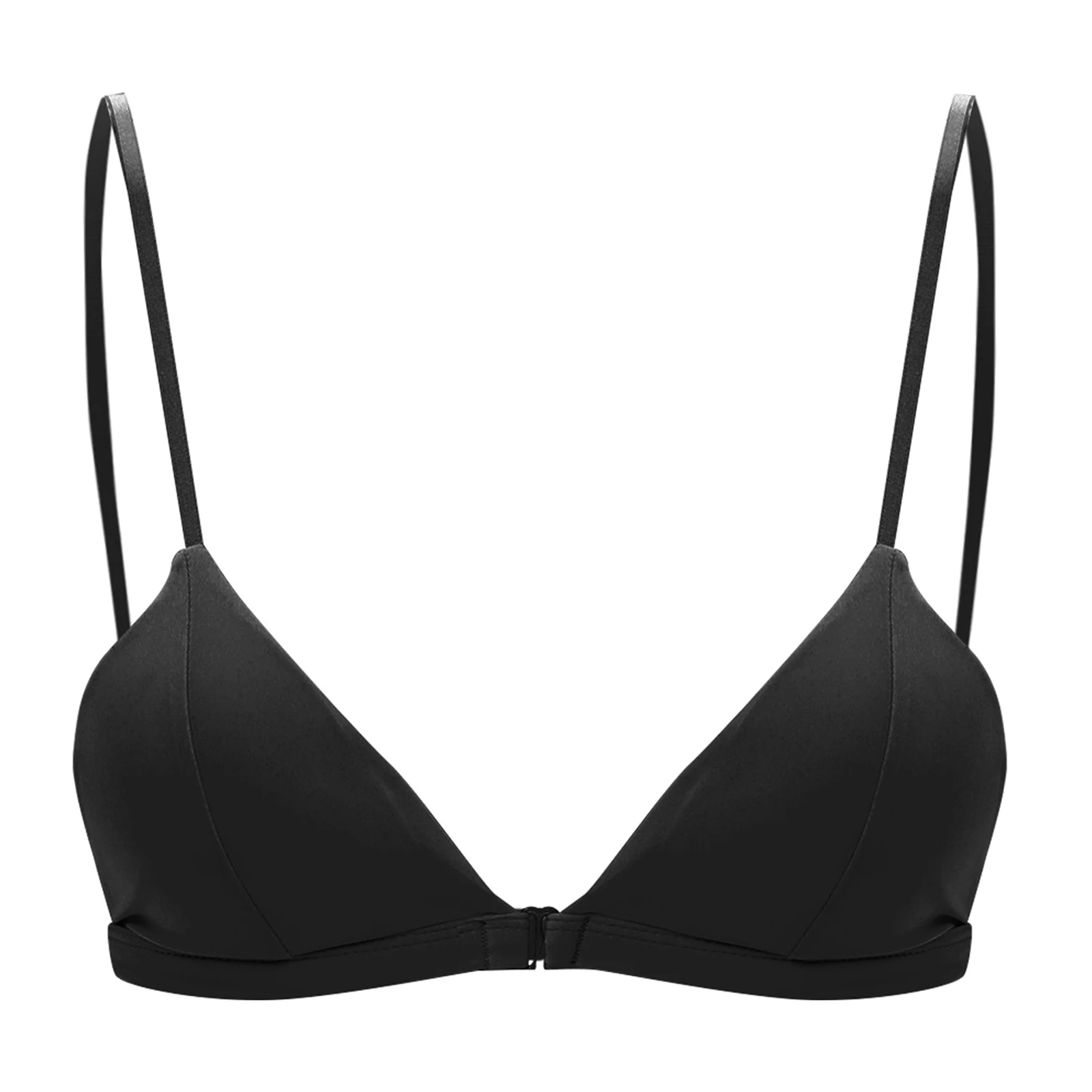 

Womens Silky Satin Triangle Bralette Spaghetti Straps Closure Wireless Cup Bra Tops Brassiere for Daily Anniversary Beachwear