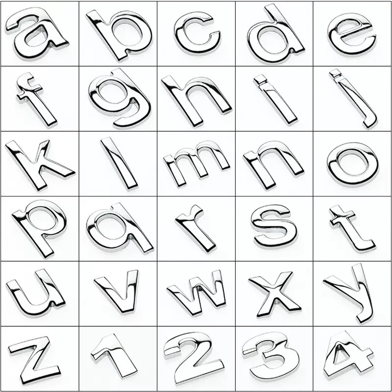 1 Uds. Pegatinas de letras de caja inferior de Metal 3D letras de coche alfabeto emblema números cromo etiquetado calcomanías para Toyota Hyundai Ford Kia