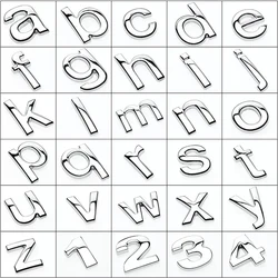 1Pcs 3D Metal Lower Case Letter Stickers Car Letters Alphabet Emblem Numbers Chrome Labeling Decals For Toyota Hyundai Ford Kia