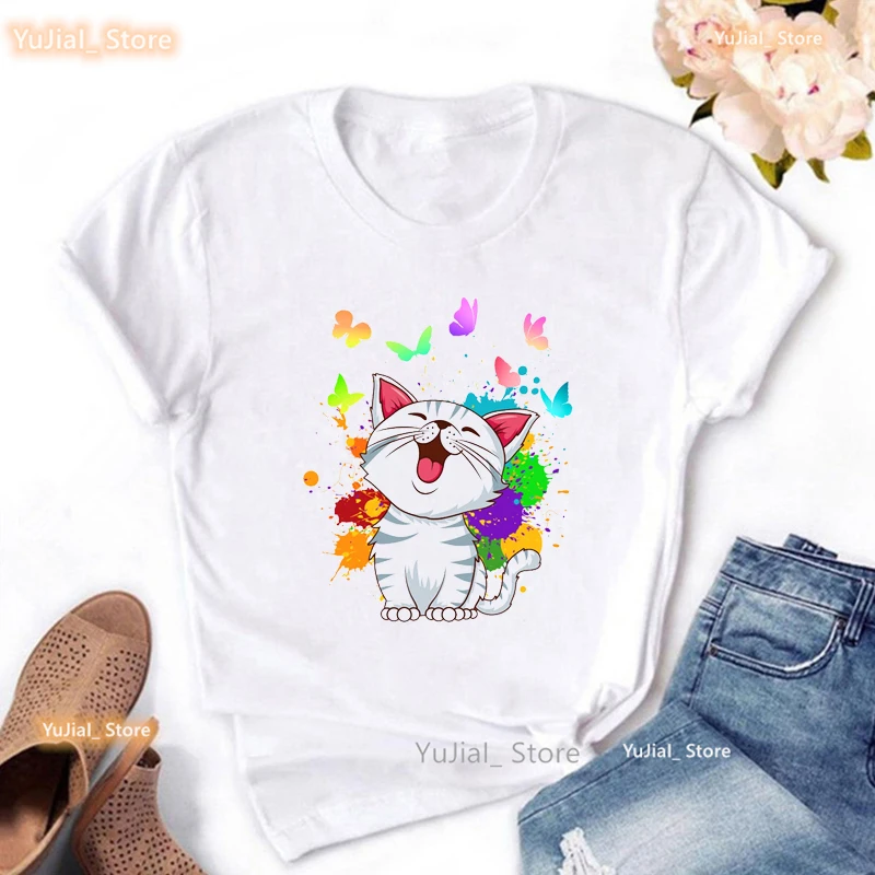 

2024 Colorful Pug Dog Puppy Print T Shirt Girls Cockatiel Parrots Horse Zebra Bunny Rabbit Butterfly Tshirt Women Harajuku Shirt