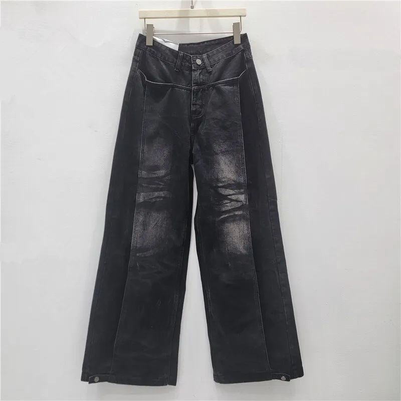 WTHT Mode frauen Gradienten Waschen Breite Bein Jeans 2025, Herbst Trendy Neue Hohe Taille Gerade Denim Hosen Weibliche 1LS2670