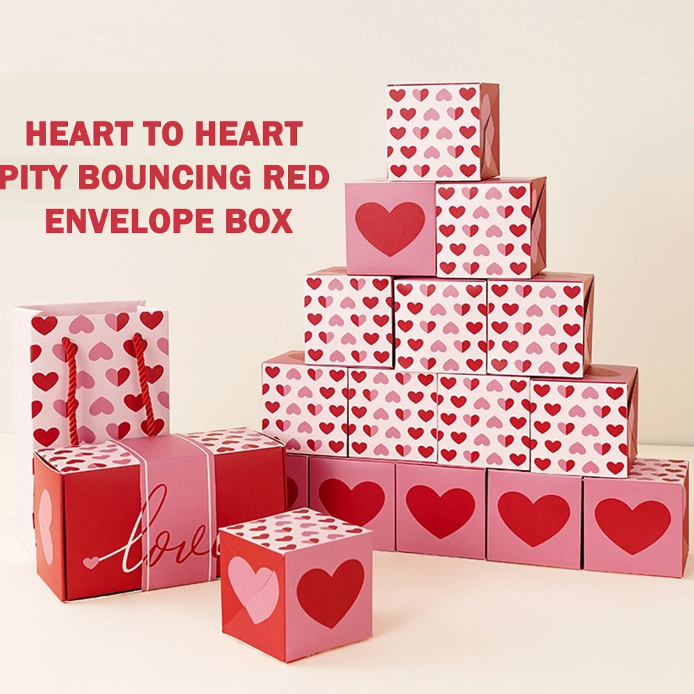 Creativity Bounces Red Packet Box Innovative Love Heart Pattern Bounces Red Envelopes For Living Room