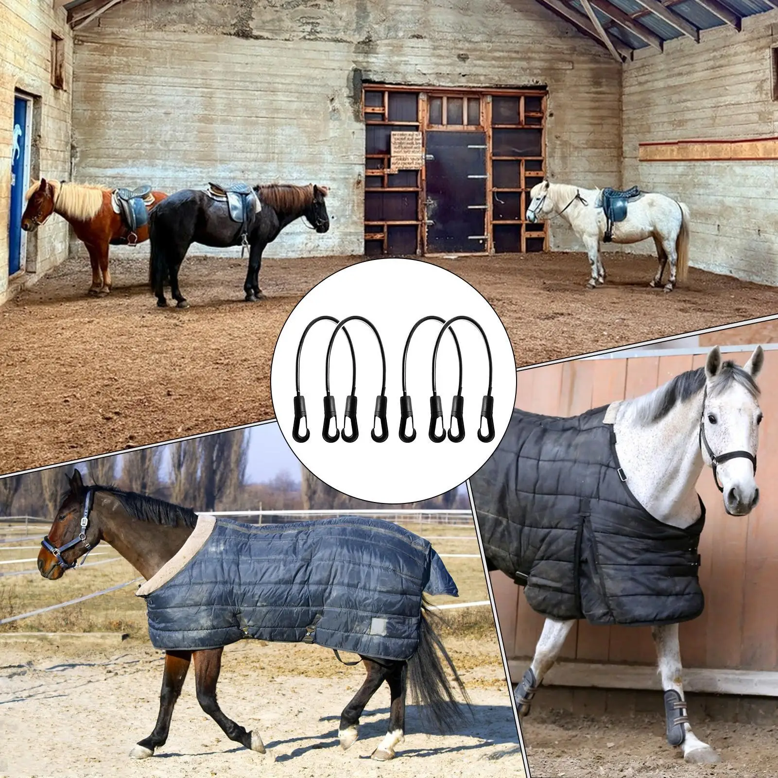 Horse Blanket Leg Straps Replacement 4 Pieces Elastic Double-Ended Clips Adjustable Horse Winter Blanket Straps For Adults