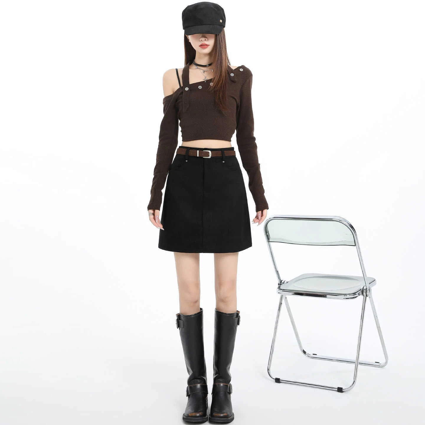 Spódnica z futra jelenia w stylu Y2K, damska, z wysokim stanem, krótka, rozkloszowana, modelująca sylwetkę, retro, pół-sukienka, jesień-zima