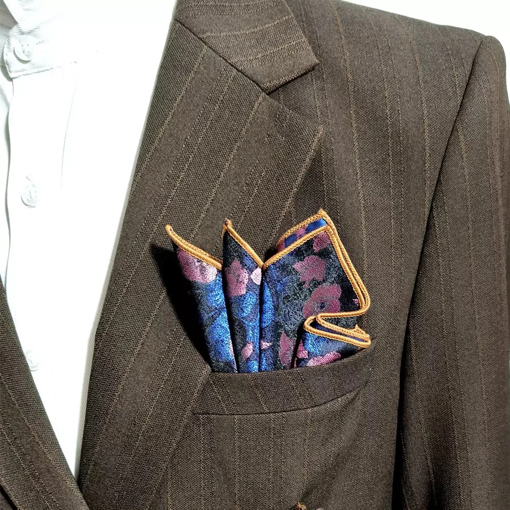 24cm Formal Business Men's Floral Pocket Square Polyester Woven Navy Brown Striped Handkerchief Wedding Party Suit Accessories