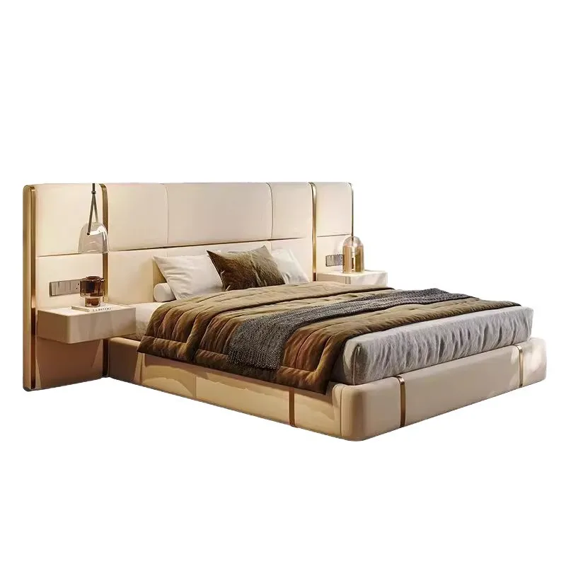 

fdCustomizable European Elegant Bedroom Furniture Set Soft Bed King/Queen Size Genuine Leather Upholstered Bed&