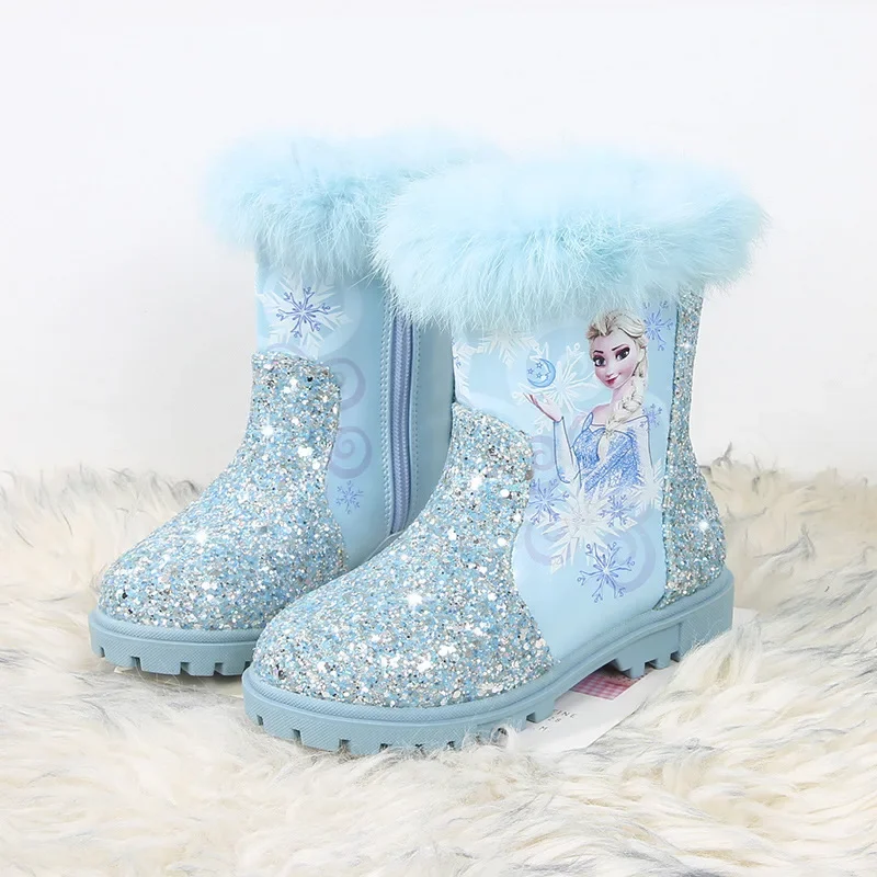 Disney girls cartoon frozen boot elsa princess Fashion boots plus velvet children\'s shoes